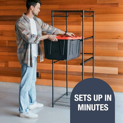 CleverMade 27 Gallon Tote Storage Rack, 5-Bin Steel Tower, 250 lb, Black - size: Single