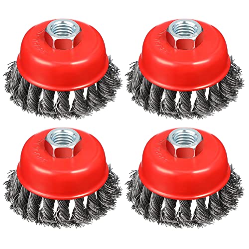 WENHUALI 4" Coarse Twisted Knotted Wire Wheel Cup Brush for Angle Grinder - style: 4 PACK 4'' Cup Brush