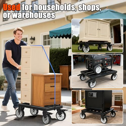 Stainless Steel Furniture Dolly, 2000lbs Capacity Heavy Duty Furniture Dolly, 5-inch Swivel casters, 24 x 18 inch Platform and Fastening Device, Safely Moving Heavy Objects - size: 24"L x 18"W x 7.5"H