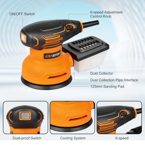 5" Orbital Sander,300W 5000-12000OPM Variable Speed 20 Sandpapers