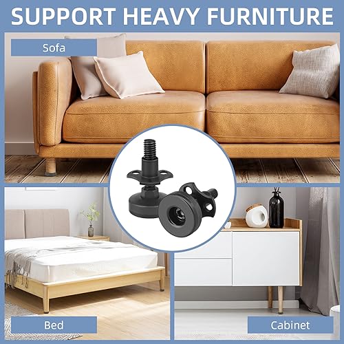 3/8''-16 Thread Adjustable Leveling Feet Furniture Levelers, Heavy Duty Leg Levelers Furniture Legs for Table/Cabinet/Chair/Sofa/Workbench-Large Base Supports 1980LBs, 6 Pack - color: 6 Pack