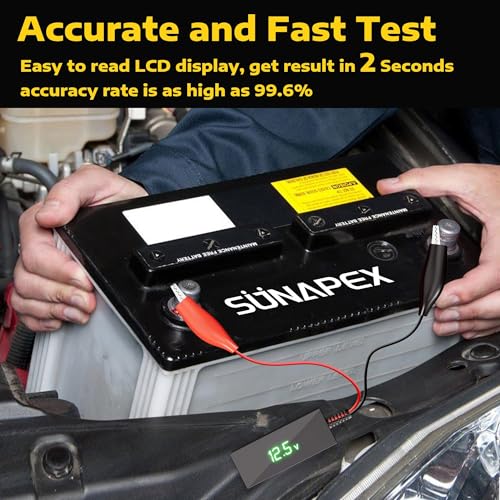 SUNAPEX 5V-60V Digital Battery Voltage Tester with LCD & Alligator Clips
