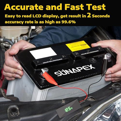 SUNAPEX 5V-60V Digital Battery Voltage Tester with LCD & Alligator Clips