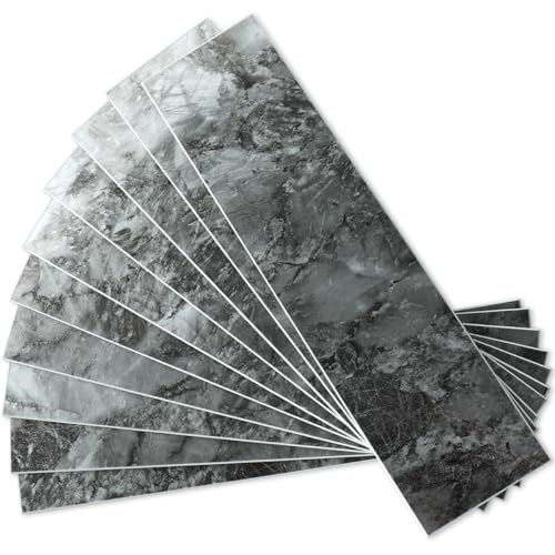 AULIGET 40-Piece Polished Dark Grey Marble Peel and Stick Backsplash Wall Tiles, 3" x 12" PVC Faux Stone Stick on Tiles for Backsplash Kitchen, Bathroom, Laundry Room, Camper, Fireplace - color: Polished Dark Grey Marble, size: 40 Pieces, 3"x12"x0.12"
