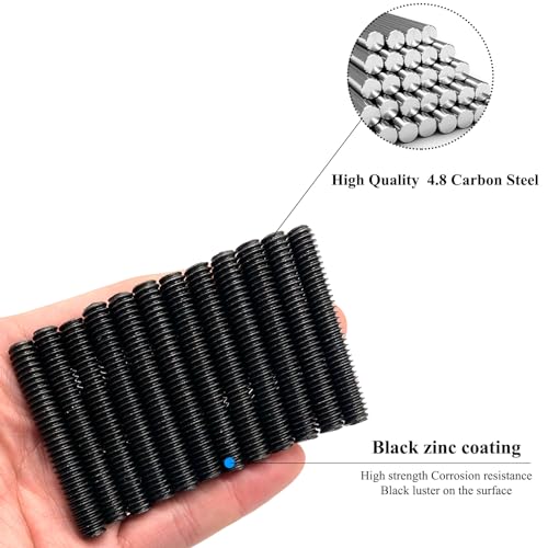 12pcs Black Zinc Fully All Threaded Rod Carbon Steel Long Thread Screw 5/16x2 for Furniture Garden Railing Mounting Assembly Fastening Steel Frame Connection Full Thread Rod for Furniture - size: Black-Zinc 5/16x2 Inch-12P