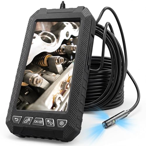8mm Triple Lens Industrial Endoscope, 1080P Borescope Inspection Camera with 5" Screen, 16.5FT Semi-Rigid Cable, IP67 Waterproof Snake Cameras with Lights for Automotive, Plumbing - size: Triple Lens