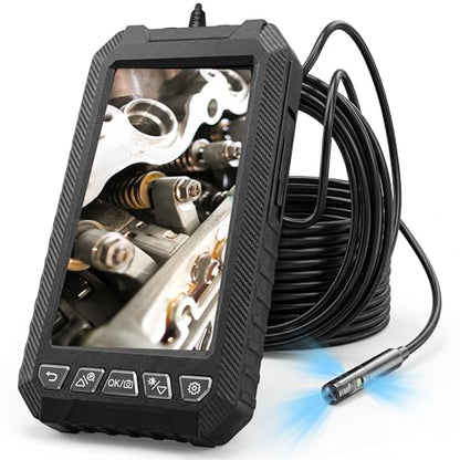 8mm Triple Lens Industrial Endoscope, 1080P Borescope Inspection Camera with 5" Screen, 16.5FT Semi-Rigid Cable, IP67 Waterproof Snake Cameras with Lights for Automotive, Plumbing - size: Triple Lens