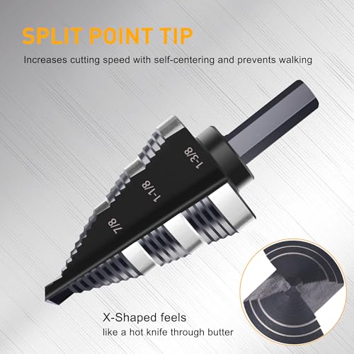 1/4 to 1-3/8 Inch Step Drill Bit, M2 High-Speed Steel Double Fluted Drill bits, Straight Grooved Step Drill Bit for Hole Drilling in Stainless Steel, Copper, Aluminum, Wood, Plastic - style: M2 1-3/8