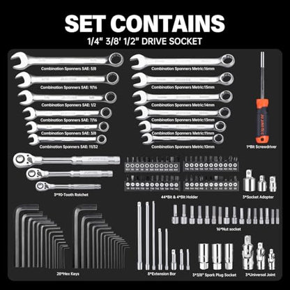 264-Piece Impact Socket Set -1/4", 3/8", 1/2" Drive - size: 264pcs 1/4", 3/8", 1/2"