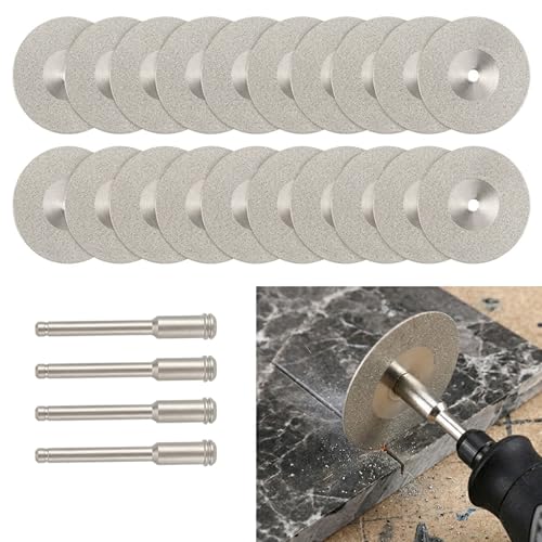 30mm Diamond Cutting Wheels, 20 PCS Tile Cutting Wheel with 4 Mandrels for Glass, Ceramic, Tile, Stone, Agate, Rock, Compatible Most Rotary Tools for DIY Craft