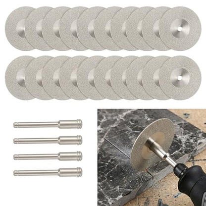 30mm Diamond Cutting Wheels, 20 PCS Tile Cutting Wheel with 4 Mandrels for Glass, Ceramic, Tile, Stone, Agate, Rock, Compatible Most Rotary Tools for DIY Craft