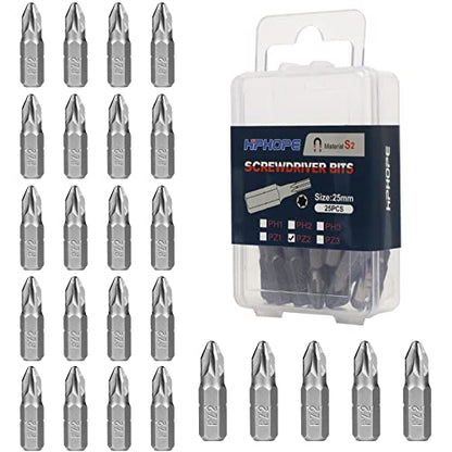 HPHOPE PZ2 Screwdriver Bit Set, Pozi Bits PZ2 1/4" Hexagon Bit (25 Pack) - size: PZ2, 25Pcs, 1"
