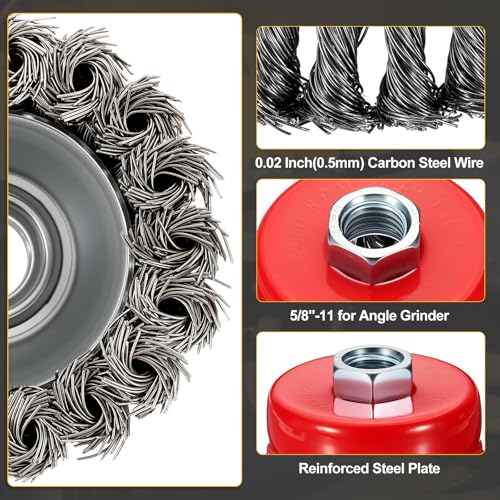 DTGN 6 Pcs Wire Wheel Cup Brush Set, 5/8"-11 Arbor(3"/4" Cup + 4" Wheel) - size: 3"/4" cup + 4" wheel