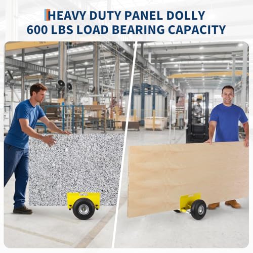 600 LBS Panel Dolly, Door Dolly Adjustable Drywall Mover with 10" Tires - size: Yellow-2 PCS