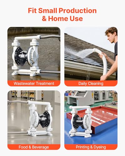 VEVOR Air Operated Double Diaphragm Pump, 25 GPM, 1 inch Inlet & Outlet Pneumatic Waste Oil Transfer Pump, Max 100 PSI, Polypropylene Body, Air-Operated for Diesel, Grease, Kerosene, Gasoline & Oil - style: 1inch 25GPM Polypropylene