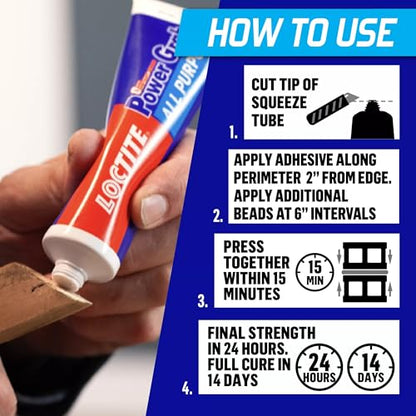 Loctite Power Grab All Purpose Construction Adhesive, 6 fl oz, 1 Pack - size: 1 Pack, style: 6 fl oz