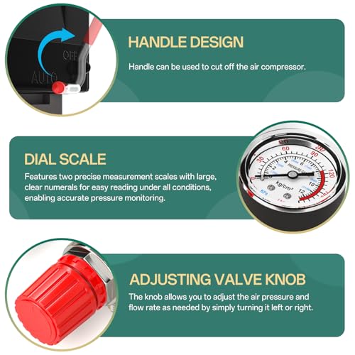 1 Way Air Compressor Pressure Switch Control Valve Kit 95-125 PSI, 110V-240V Replacement Parts, With 0-180 Pressure Gauge and Manifold Regulator - size: 95-125 PSI