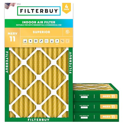 Filterbuy 10x20x2 Air Filter MERV 11 Pet & Allergy Defense (4-Pack) - size: 10x20x2