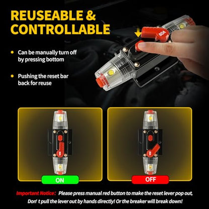 80 Amp Manual Reset Circuit Breaker DC 12-48V Waterproof Inline Fuse Holder, 3-15 AWG Overload Protection for Car Audio Sound Amplifier System RV Marine Boat Truck Solar (Pack of 2) - style: 80A