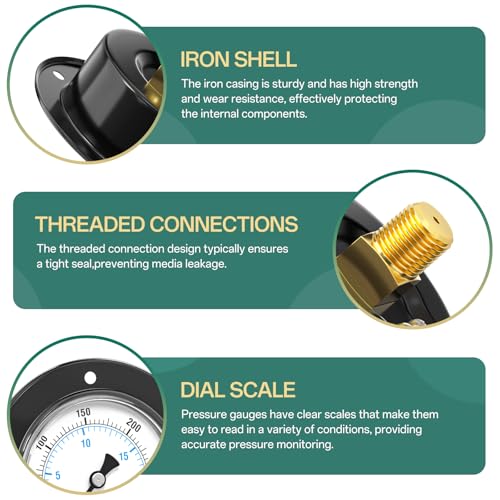 0-300PSI Black Front Flange Panel Mount, Dry Pressure Gauge, 2.5" Dial Size, 1/4" MNPT, Iron Case, with Phillips Screw and Nut, for Water, Gas, Liquid Pressure - color: Dry - Iron Case, size: 0-300PSI