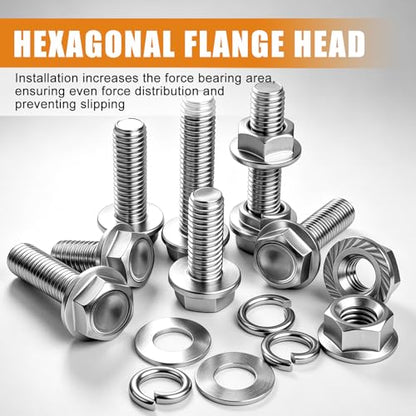 mankk 200PCS Flange Head Bolts Assortment Kit M8x1.25 Bolt (Length 16/20/25/30/35mm) Metric Bolt Stainless Steel Hex Head Bolts and Serrated Flange Nuts Kit Full Thread M8 Bolt - size: SS 200PCS M8 Kit
