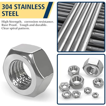 SAE Hex Nut Assortment Kit,150Pcs Stainless Steel（#4-1/2） Nut Set - size: SAE-150