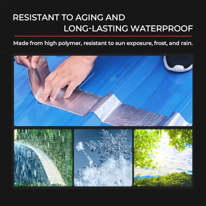 Butyl Waterproof Tape - 2" W x 16.4' L Aluminum Foil Tape with Butyl Rubber Adhesive for Window Caulking, Boat Sealing, Roof Patching - Silver - size: 2" W X 16.4' L