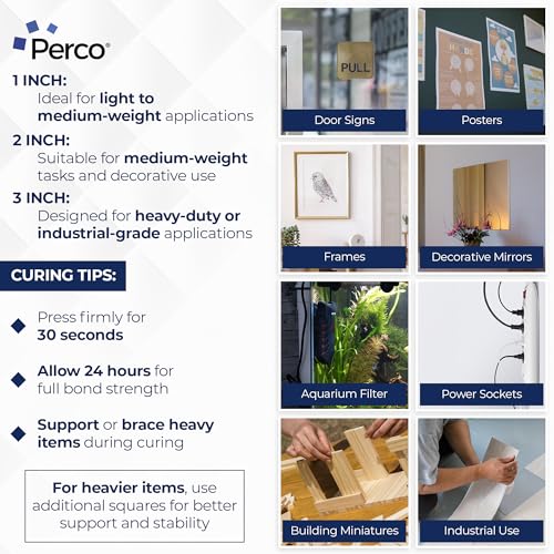 Perco Double Sided Tape Squares, Clear Nano Tape, 95 Pre-Cut Mounting Squares – 50 1"x1", 30 2"x2", 15 3"x3" – Multi-Size Adhesive for Wall Décor, Crafts, DIY, Office, Home Use, Multi-Purpose Projects - size: 1x1 + 2x2 + 3x3 inches