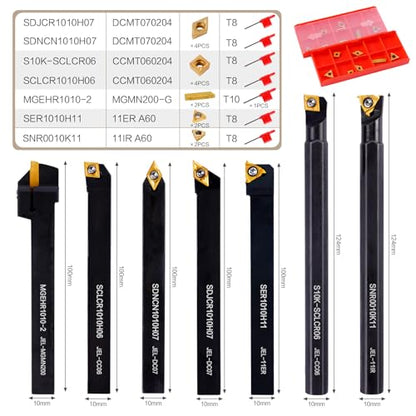Indexable Lathe Turning Tool 21Pcs Kit 3/8" (10mm) Shank for Metal - size: 7pcs 3/8'' 10mm Shanks+14pcs Inserts
