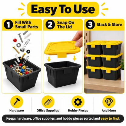 Mini Storage Bins, Black and Yellow, 6 Pack - color: Yellow