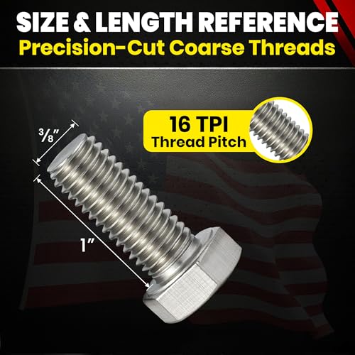 Chenango Supply 3/8-16 x 1 Stainless Steel Hex Head Bolts - size: 3/8-16 X 1"