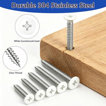 165PCS #6 White Head Screws for 2.8mm-3.0mm Holes, White Wood Screw Assortment Kit – 6 Sizes (2” to 1/2”) 304 Stainless Steel for Shutters, Shelf, Wall Plate, Shiplap