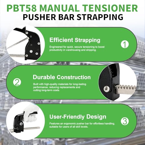 PBT58 Manual Steel Strapping Tensioner, Lightweight Ergonomic One Hand Banding Tool, Heavy Duty Metal Strap Tightener, Fits 3/8" - 1/2" Steel Straps for Warehouse Factory Industrial Bundling