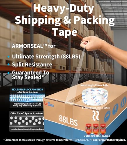 Heavy Duty Packing Tape with Dispenser, 36 Rolls x 1.88 in. x 60 yds. x 2.7 MiL, Strong Hold HD Clear Packaging Tape Secure Sealing for Cardboard, Bubble Wrap, Shipping Supplies, Total 2160 yds. - size: 36-PACK, 60yd.x 1.88'' x 2.7mil thick