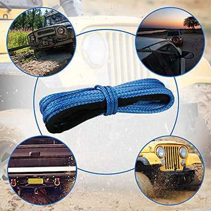 3/16" Synthetic Winch Rope 50 ft 8,500 lb UHMWPE Winch Cable Replacement Kit with Protective Sleeve, Thimble, Compatible with ATV UTV Truck Winches, Blue - color: Blue, size: 3/16 In x 50 Ft Standard