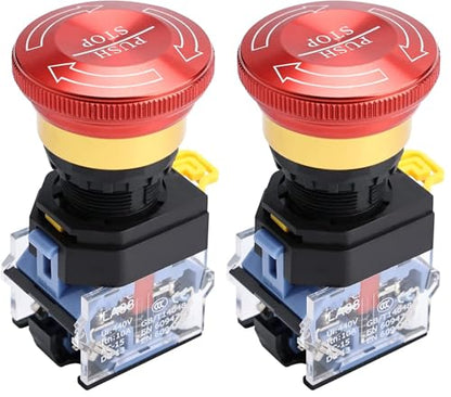 APIELE 22mm 1NO 1NC Red Metal Head Mushroom Emergency Stop Push Button Switch 600V 10 Amp (Type A) (Pack of 2) - size: Type A (Pack of 2), style: Type A