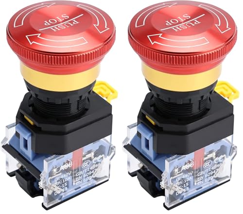 APIELE 22mm 1NO 1NC Red Metal Head Mushroom Emergency Stop Push Button Switch 600V 10 Amp (Type A) (Pack of 2) - size: Type A (Pack of 2), style: Type A