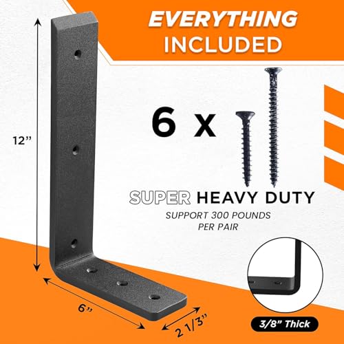 BATODA 12” Countertop Support Steel Brackets (2 PCS), Heavy Duty L Bracket - size: 12 Inch
