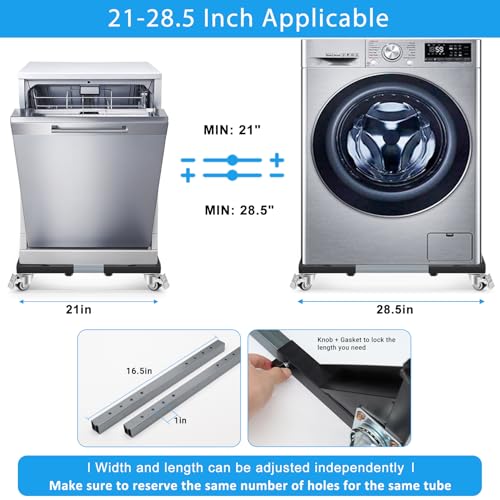 Nefish Upgraded Washing Machine Dolly with Wheels Heavy Duty 21-28 Inch Stainless Steel Appliance Roller 1000 Lbs Furniture Cart with Wheel Flat Dollies for Washer and Dyer, Fridge, Cabinet, Boxes - color: Black