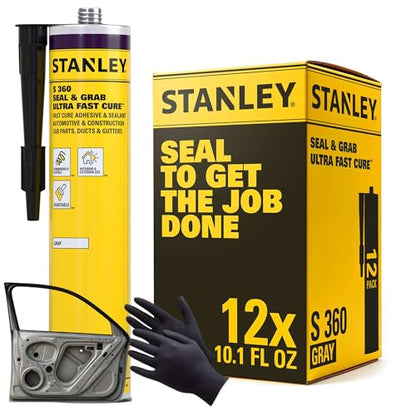 STANLEY S360 Seam Sealer Automotive (12X10.1 oz.) – Gray, Paintable, Ultra Fast Cure Auto Body Sealant, Flexible & Durable – Cartridge for Cars, Trucks & RVs, Tents – 12 Pack - color: Grey, size: 12 Pack
