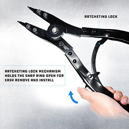 SMOTIVEPRO 16" Snap Ring Pliers Set，2 Piece Internal and External Snap-Ring Pliers Tool Set Heavy Duty, Retaining Ring With Replacement Tips