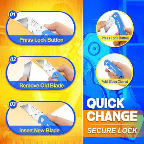 4Pack Box Cutter Retractable, Folding Utility Knife with 10 Blades - size: 4 Pack+10 Blades