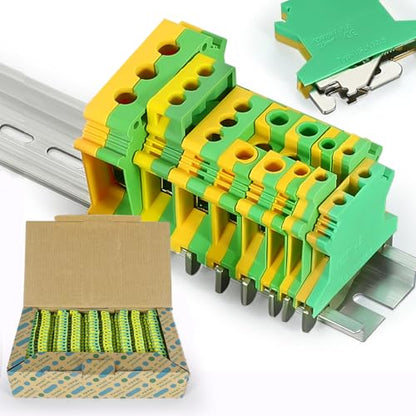50PCS USLKG2.5 Terminal Block DIN Rail Terminal Blocks for Industrial Control Automation Din Rail Ground Earth 12-22 AWG Conductor Cross-Section Copper Contact Temperature Resistant Screw Connector - color: USLKG2.5 Ground