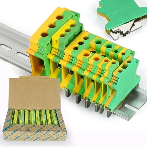 50PCS USLKG2.5 Terminal Block DIN Rail Terminal Blocks for Industrial Control Automation Din Rail Ground Earth 12-22 AWG Conductor Cross-Section Copper Contact Temperature Resistant Screw Connector - color: USLKG2.5 Ground
