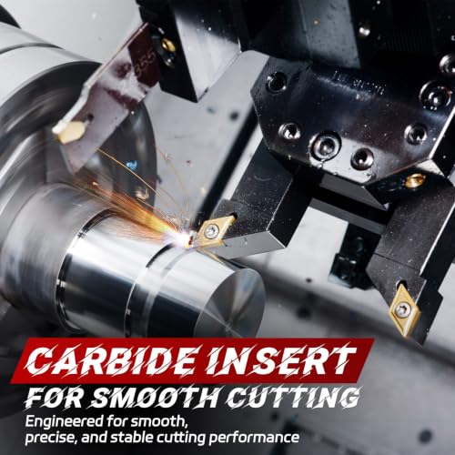 Indexable Lathe Turning Tool 21Pcs Kit 3/8'' 10mm Shank 7Pcs Metal Lathe Tools Holder Set with 14Pcs Turning Inserts for Turning Grooving Threading Boring Carbide Inserts Carbide Turning Tool - style: 7pcs 3/8'' 10mm Shanks+14pcs Inserts