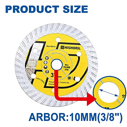 HIGHDRIL 10PCS Tile Diamond Blade,3In/75mm x Arbor 3/8Inch/10mm for Ceramic,Hard Porcelain,Glazed Tiles Marble Dry Cutting disc 3 Inch(10PCS) - size: Tile diamond blade-10PCS