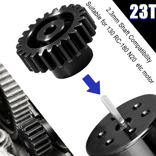 Hardened Steel 0.5M Pinion Gear 23T 2mm Shaft for RC Car/Helicopter Upgrade, Compatible with ARRMA 1/14 Typhoon 1/16 Mojave 1/18 Granite, Losi 1/12, 0.5Mod 13T-27T Gear for Brushed Brush-Less Motors - size: 23T