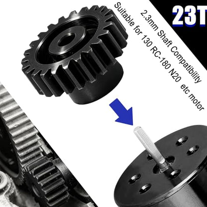 Hardened Steel 0.5M Pinion Gear 23T 2mm Shaft for RC Car/Helicopter Upgrade, Compatible with ARRMA 1/14 Typhoon 1/16 Mojave 1/18 Granite, Losi 1/12, 0.5Mod 13T-27T Gear for Brushed Brush-Less Motors - size: 23T
