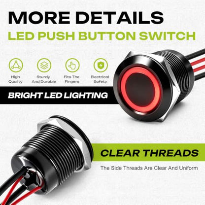 3PCS 19mm 20A Latching LED Push Button Switch IP67 12V-24V DC Yellow - color: Yellow Black Shell, size: Latching