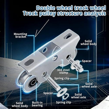 Groove Wheel V-Shaped, Sliding Gate Rollers Detachable Track gate Wheels, Double Bearing Caster with Bracket, Steel Heavy Duty Rigid Roller